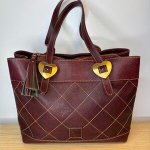 Dooney & Bourke Burgundy Pebbled Leather Quilted Heart Tote Bag Tassel